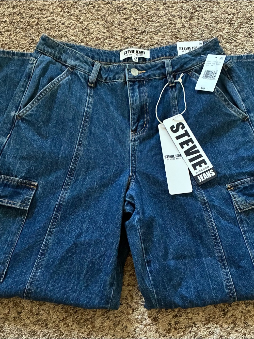 Stevie Jeans Dark Blue Denim Cargo Barrel Jeans